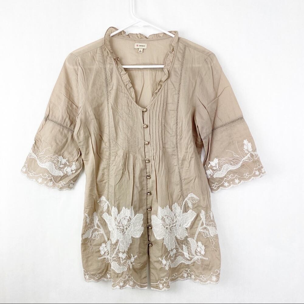 Cremieux Boho Embroidered Floral Small Top